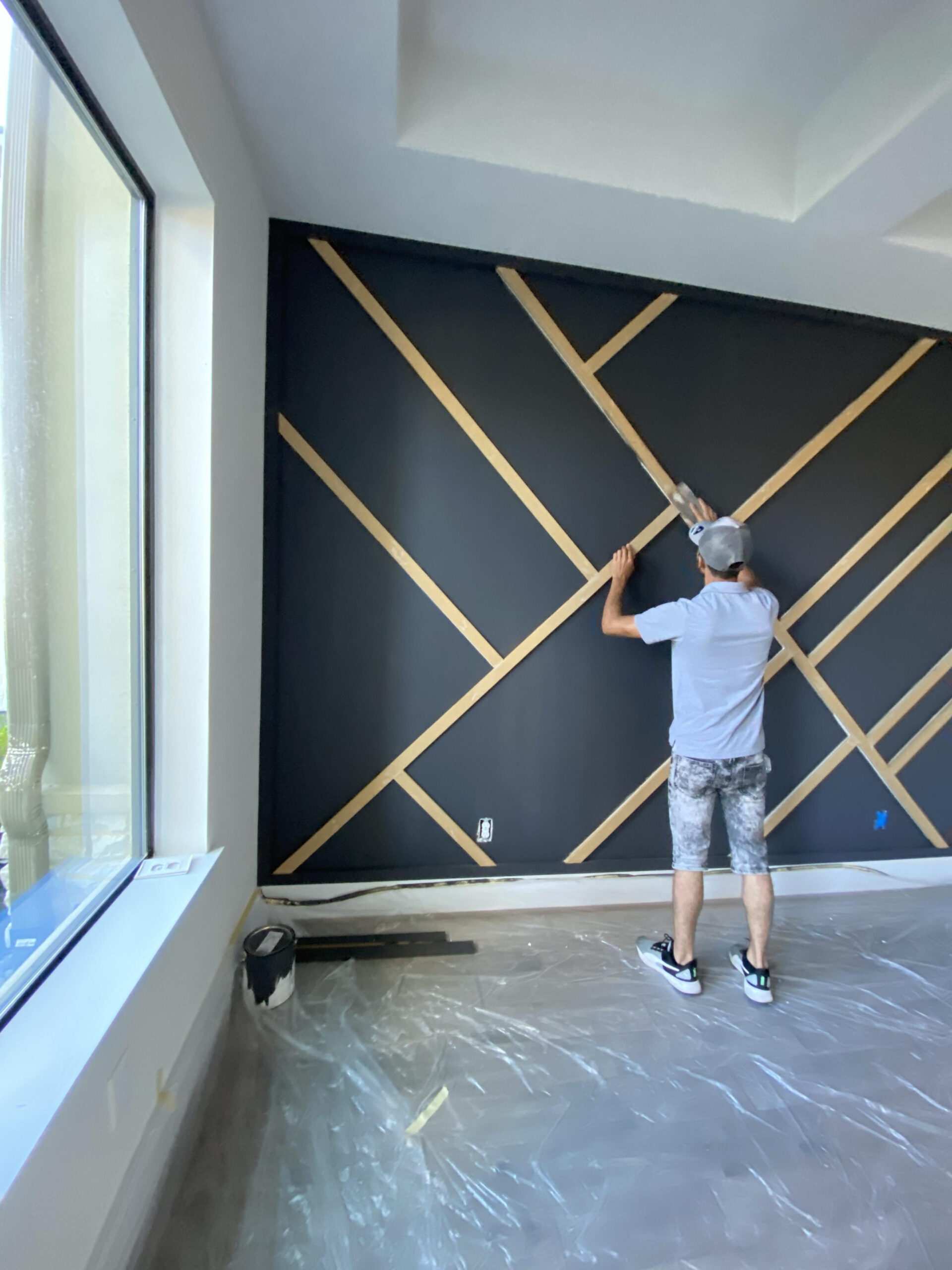 Detailed accent wall during construction
