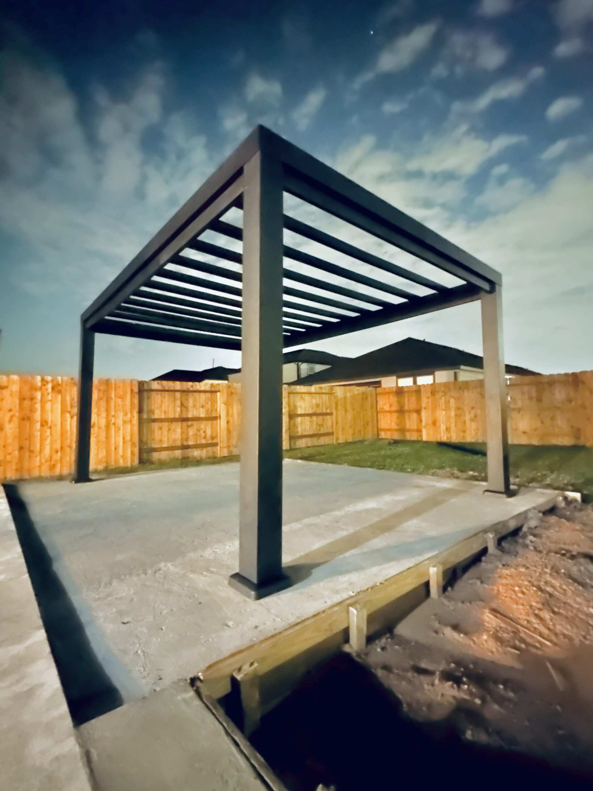 Wood pergola construction in progress